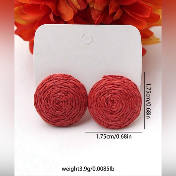 Round Shaped Raffia Earrings Studs Set - Picture 3 of 4